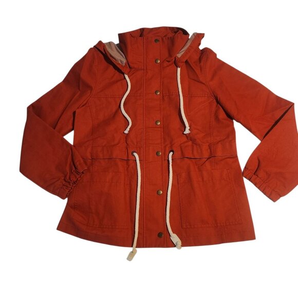 Ann Taylor LOFT Anorak Utility Jacket Hooded Lined Red Womens Medium NEW NWT - Picture 1 of 15